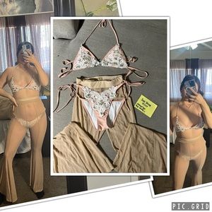 laced bikini set with mesh bottoms